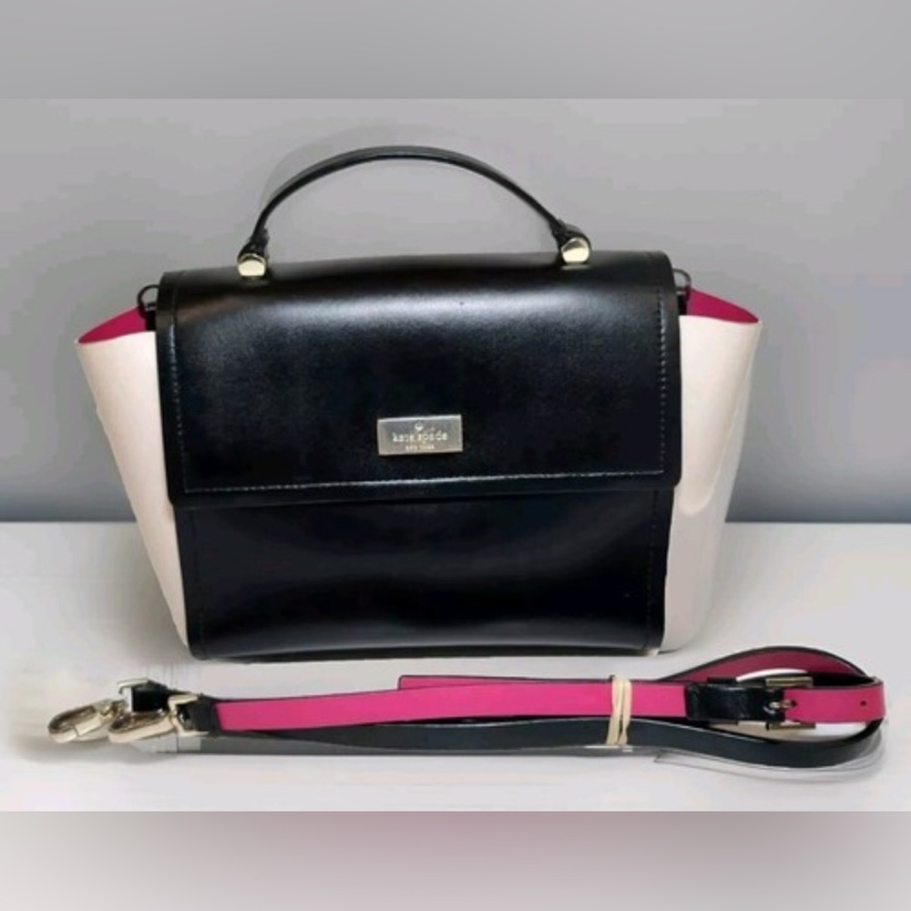 ♠️ NWOT Kate Spade Arbour Hill Charline Black Hot Pink Leather Crossbody Hangbag